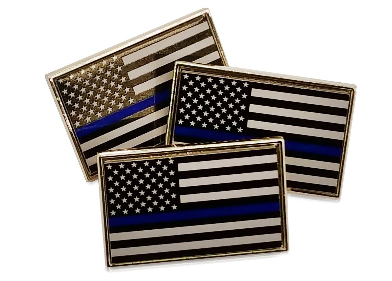 3 Pack of Thin Blue Line American Flag Police Support Lapel Pins