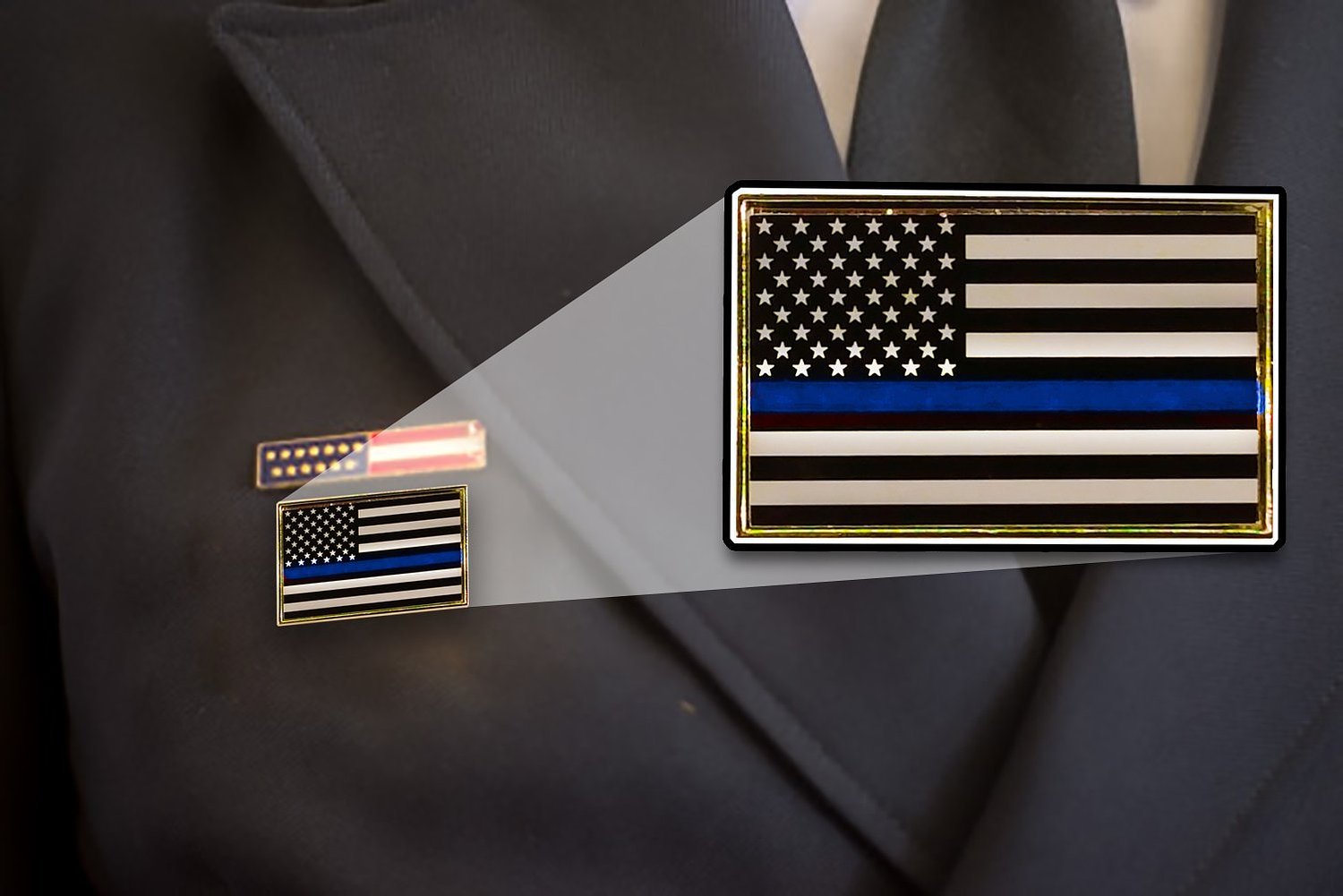 3 Pack of Thin Blue Line American Flag Police Support Lapel Pins