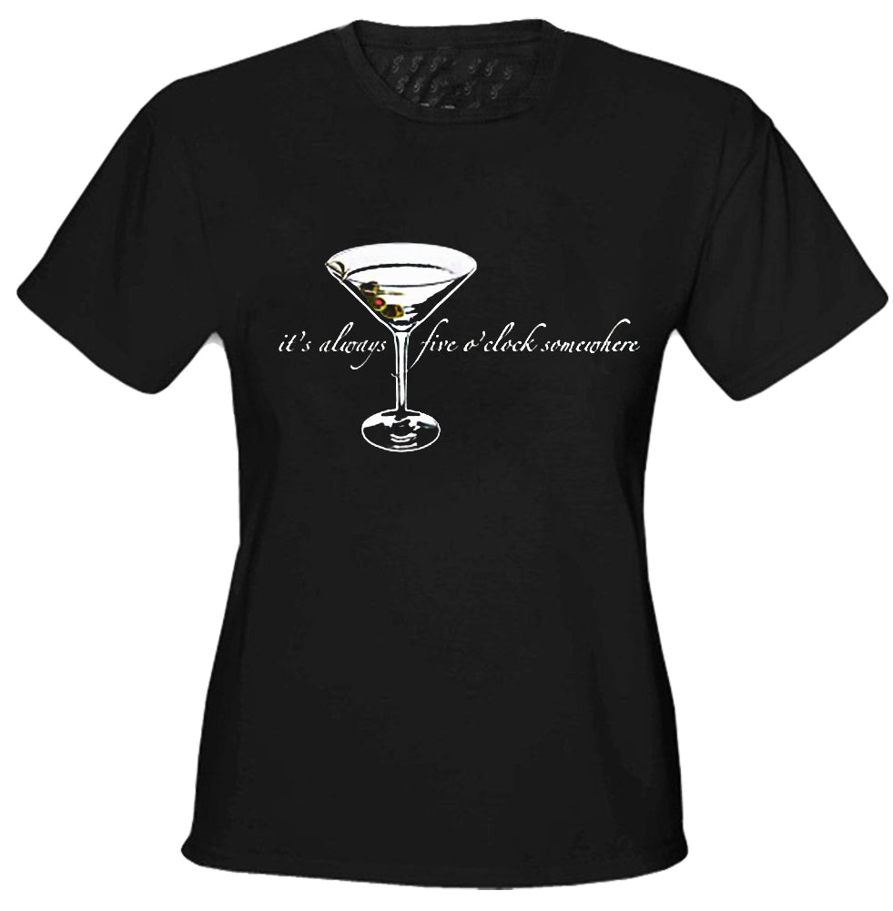 5 O'clock Somewhere Martini Girls T-Shirt Black