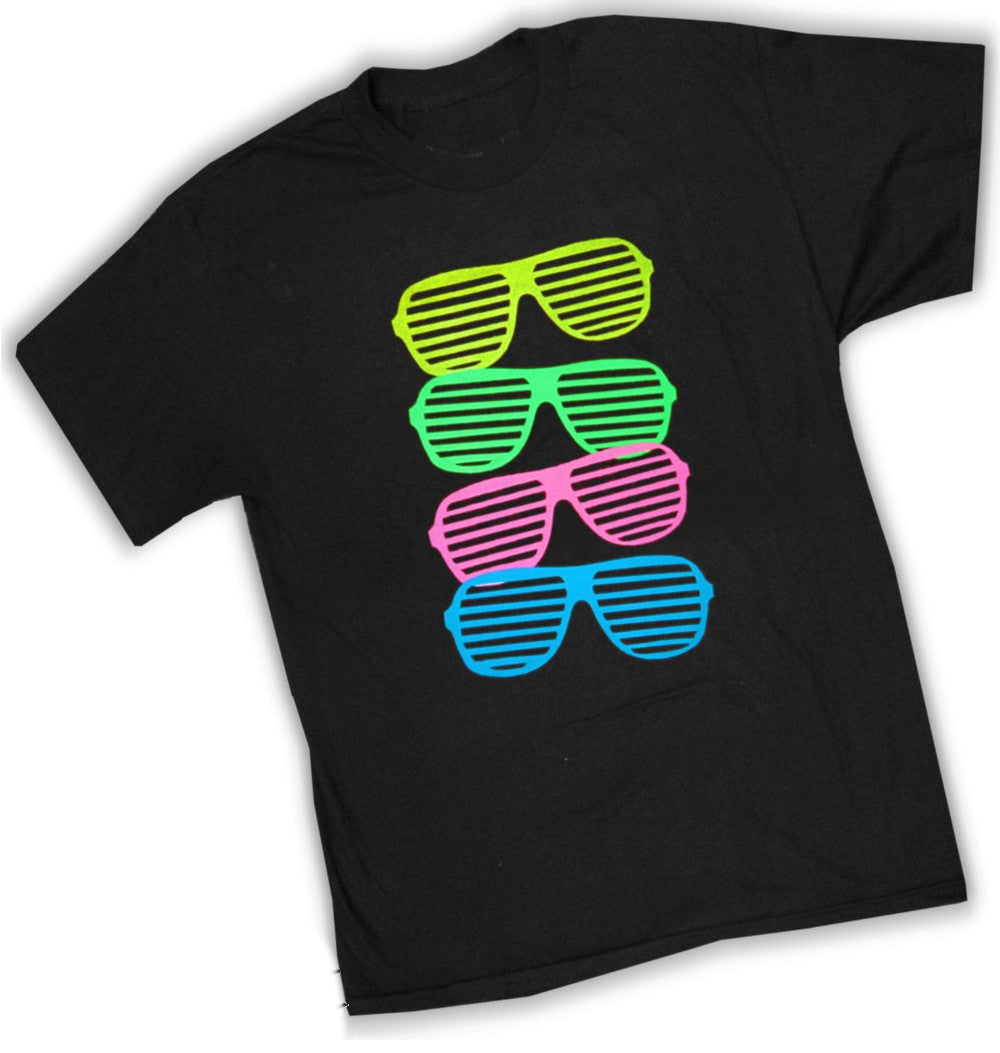 80's Style Sunglasses Black Light Responsive T-Shirt