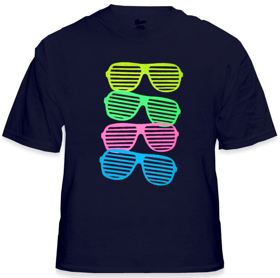 80's Style Sunglasses Black Light Responsive T-Shirt