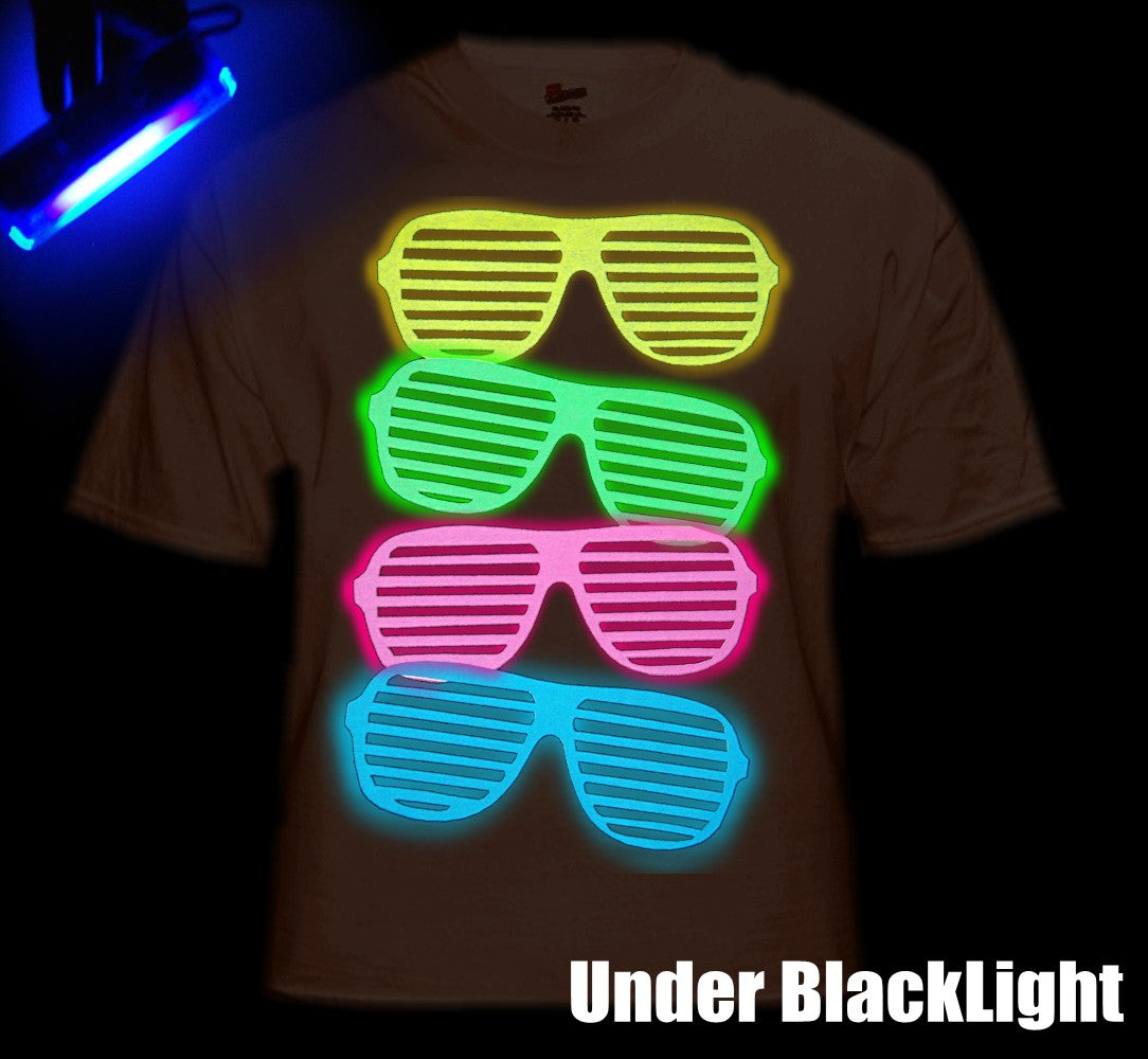 80's Style Sunglasses Black Light Responsive T-Shirt
