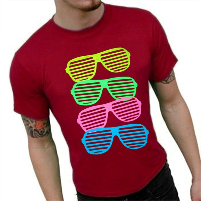 80's Style Sunglasses Black Light Responsive T-Shirt
