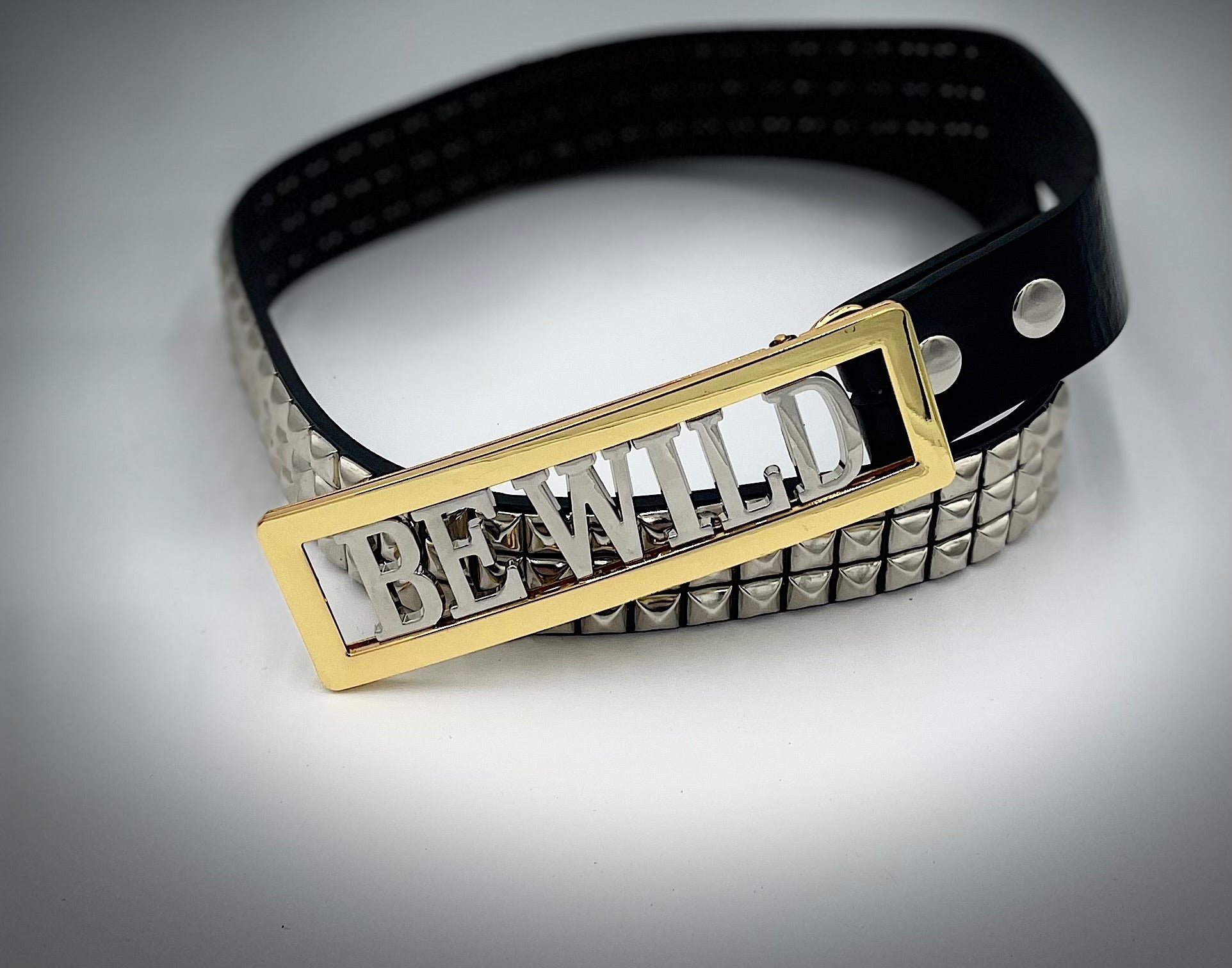 Bewild custom belt buckle gold frame silver letters