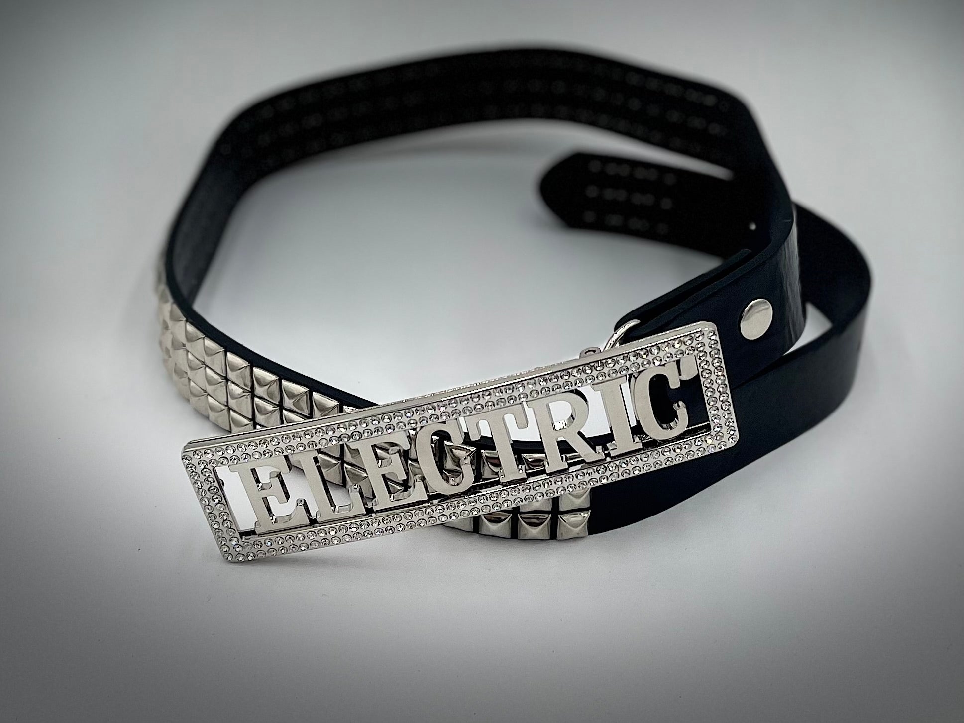 Electric custom belt buckle rhinestone frame silver letters with free belt