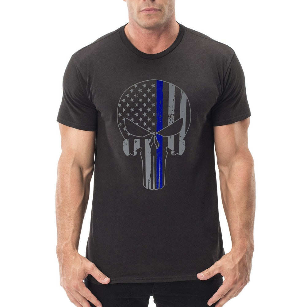 Police Thin Blue Line Skull American Flag - Support Police Department Mens T-shirt