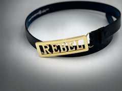 REBEL custom belt buckle gold frame gold letters with free belt