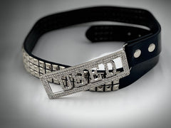 Used custom belt buckle rhinestone frame rhinestone letter with free belt