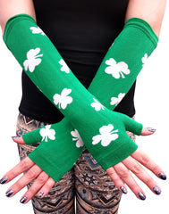 All Over Shamrocks Arm Warmers (Green with White Shamrocks)