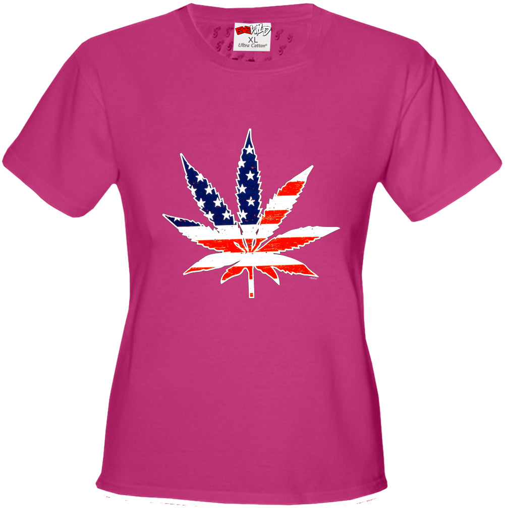 American Flag Pot Leaf Girl's T-Shirt