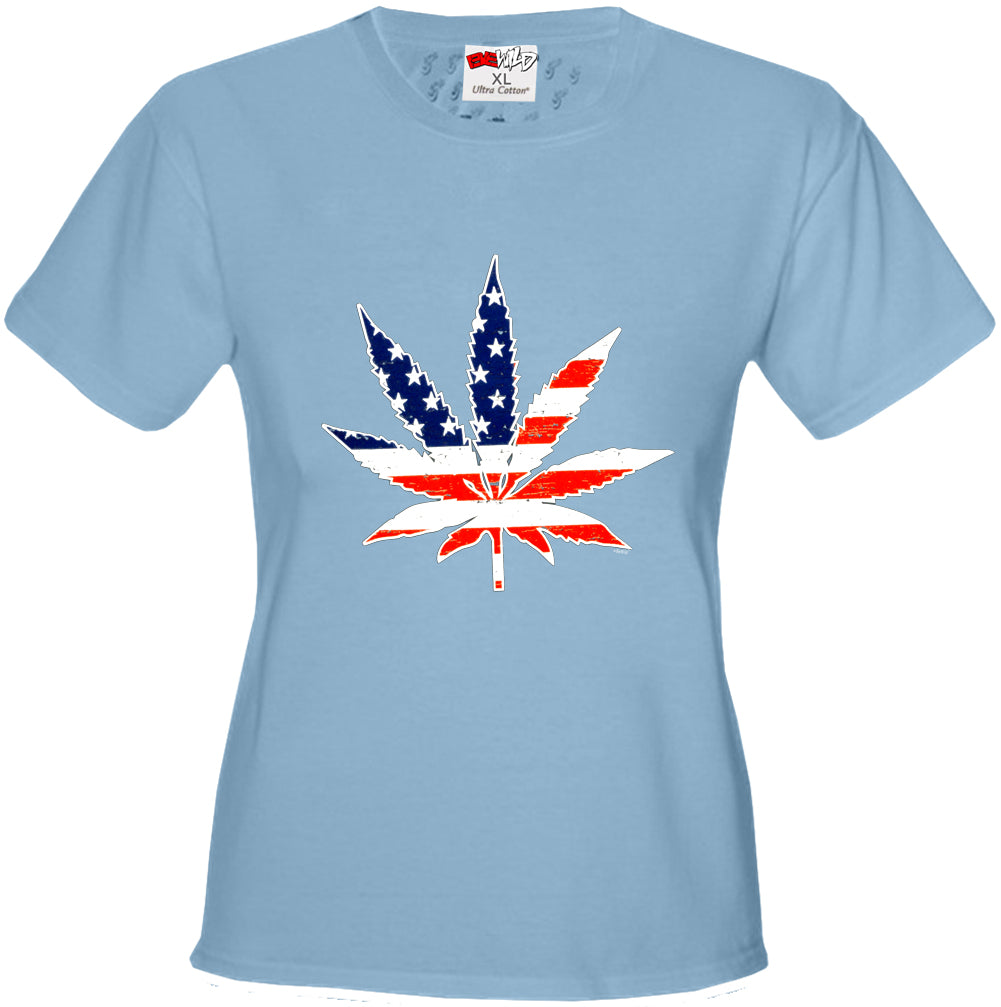 American Flag Pot Leaf Girl's T-Shirt