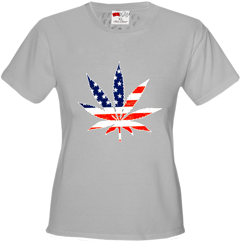 American Flag Pot Leaf Girl's T-Shirt