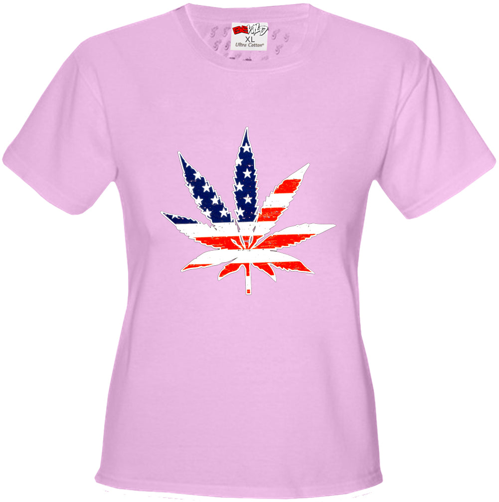 American Flag Pot Leaf Girl's T-Shirt