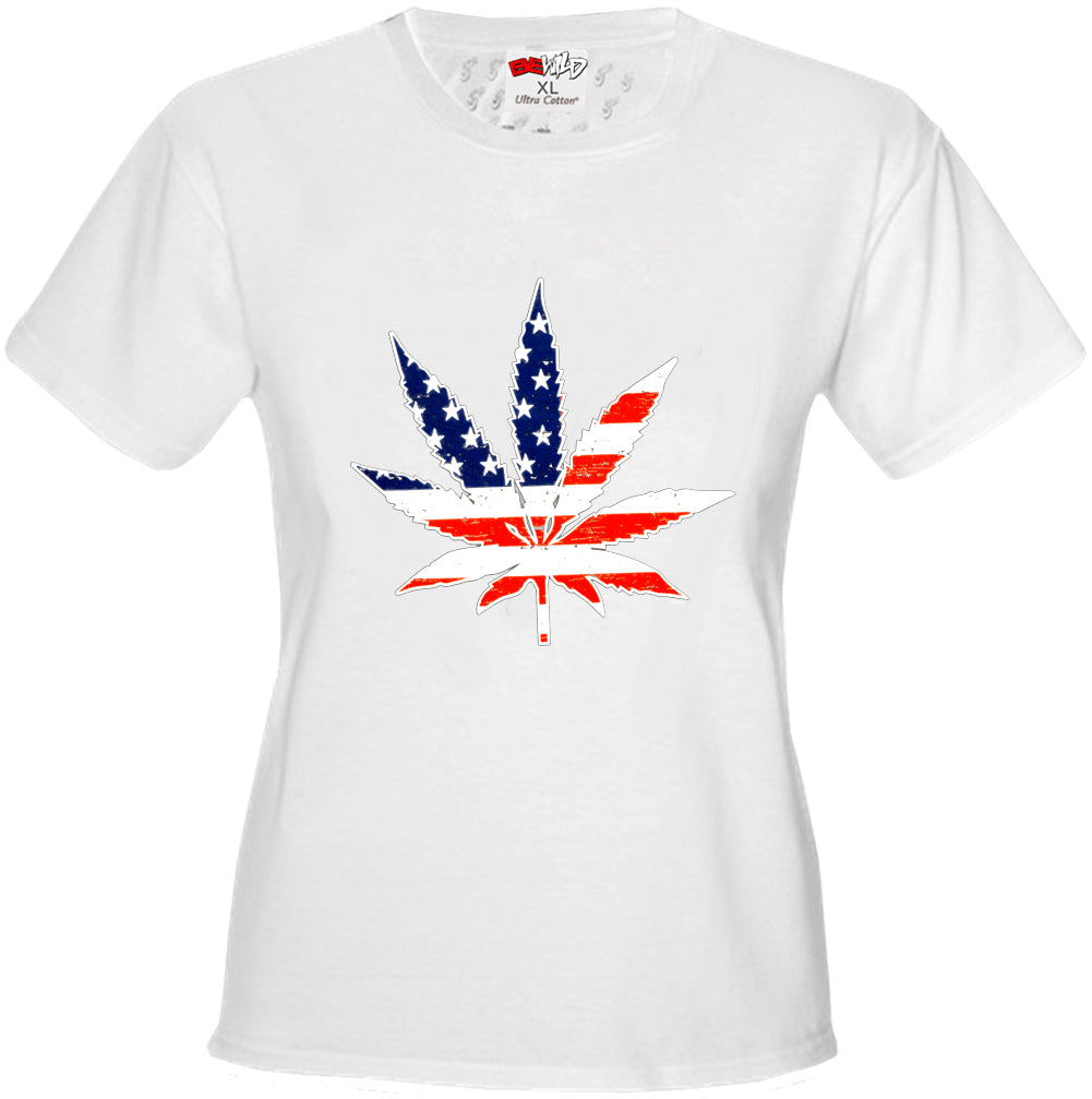 American Flag Pot Leaf Girl's T-Shirt