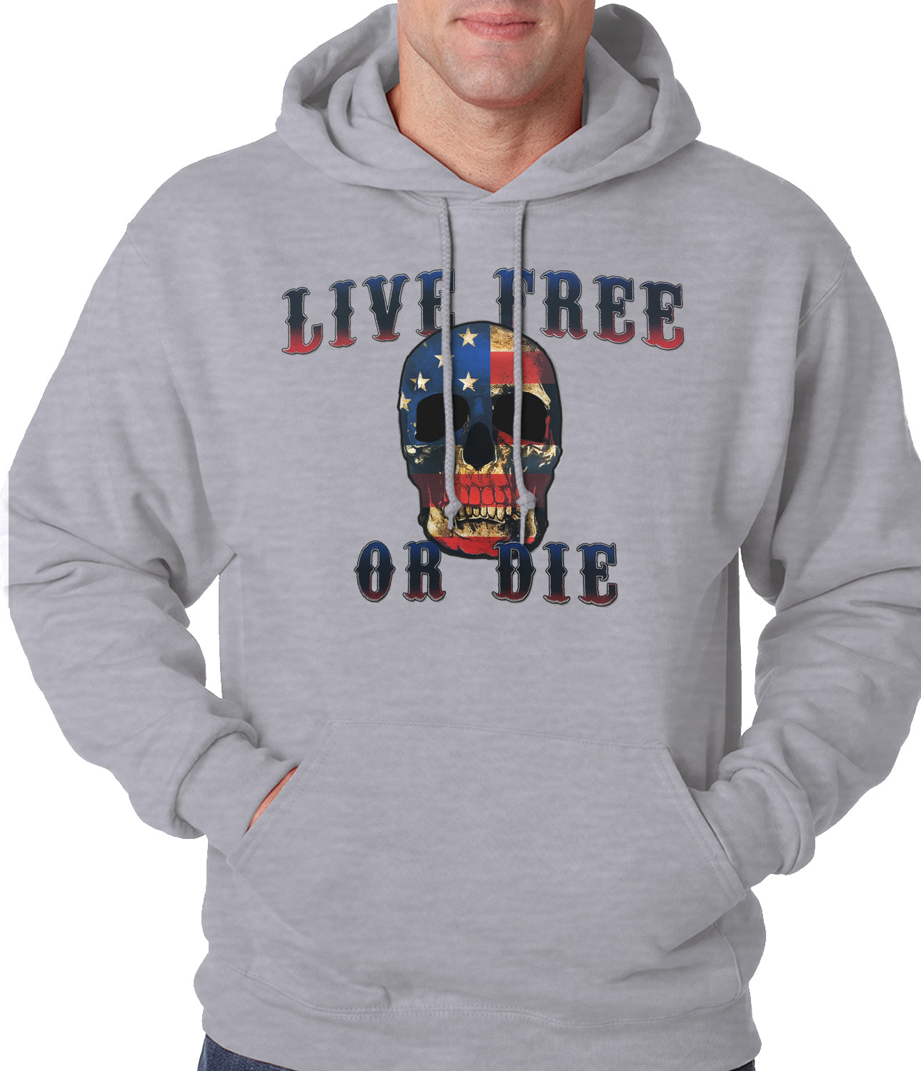 American Flag Skull - Live Free or Die Adult Hoodie