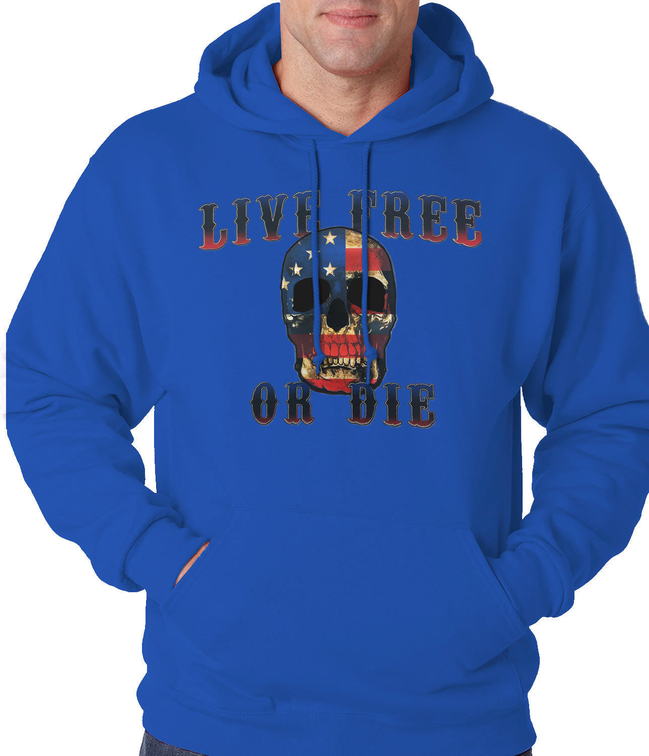 American Flag Skull - Live Free or Die Adult Hoodie