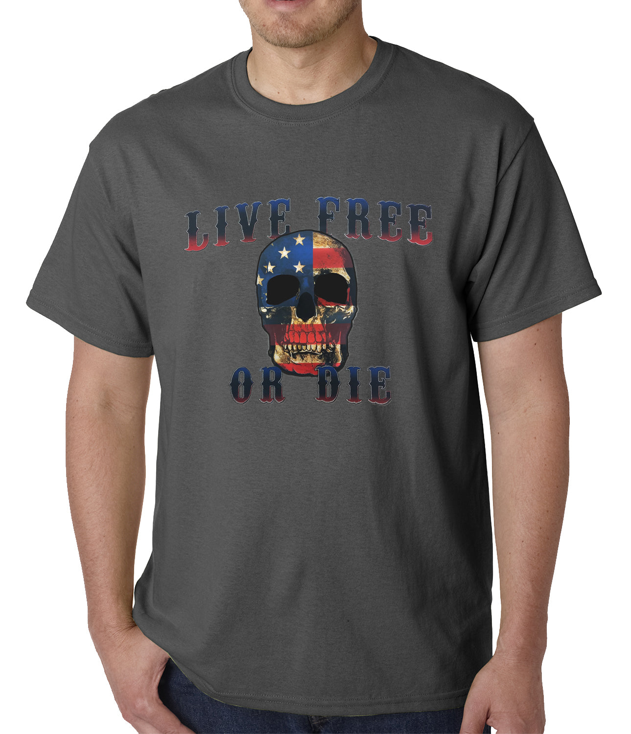 American Flag Skull - Live Free or Die Mens T-shirt
