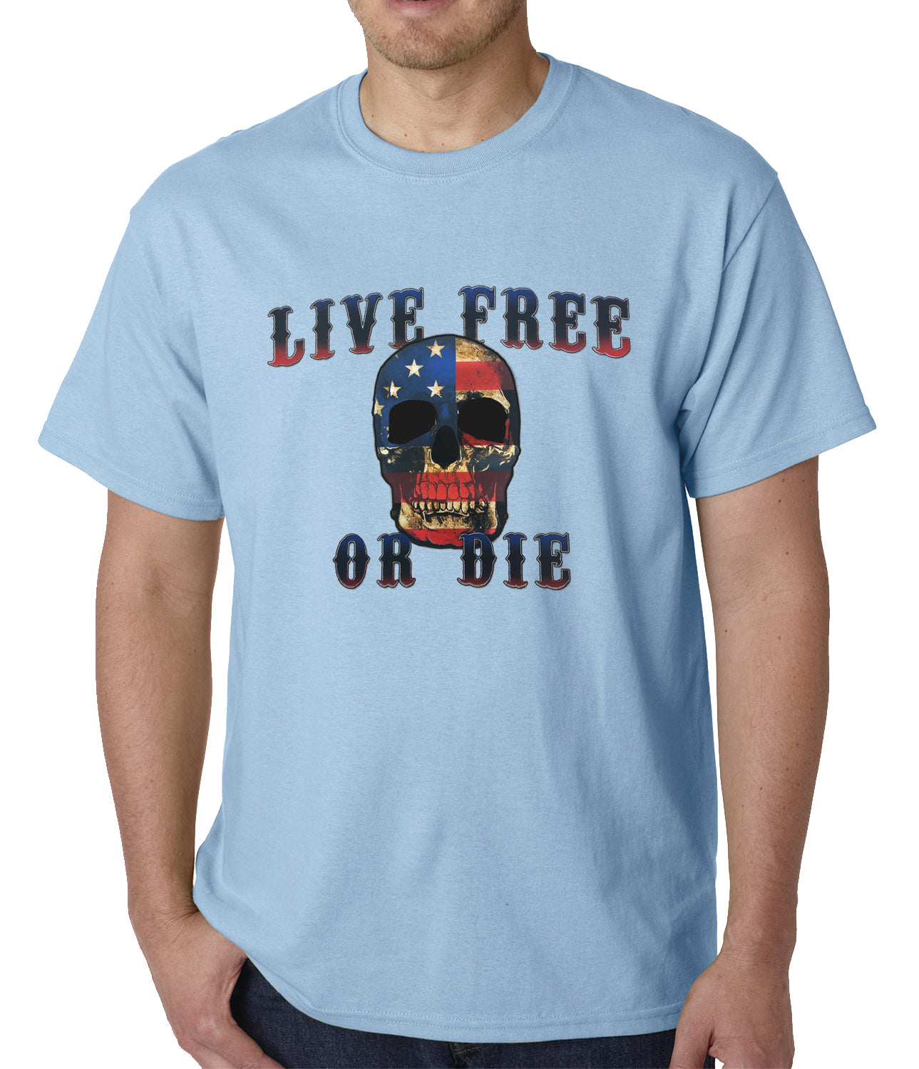American Flag Skull - Live Free or Die Mens T-shirt