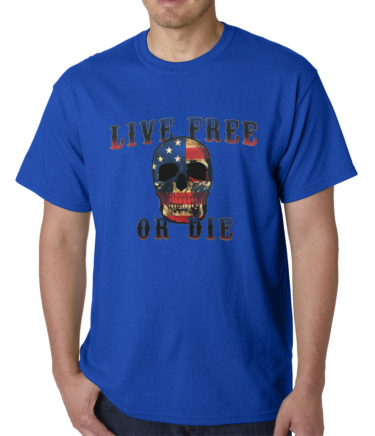 American Flag Skull - Live Free or Die Mens T-shirt