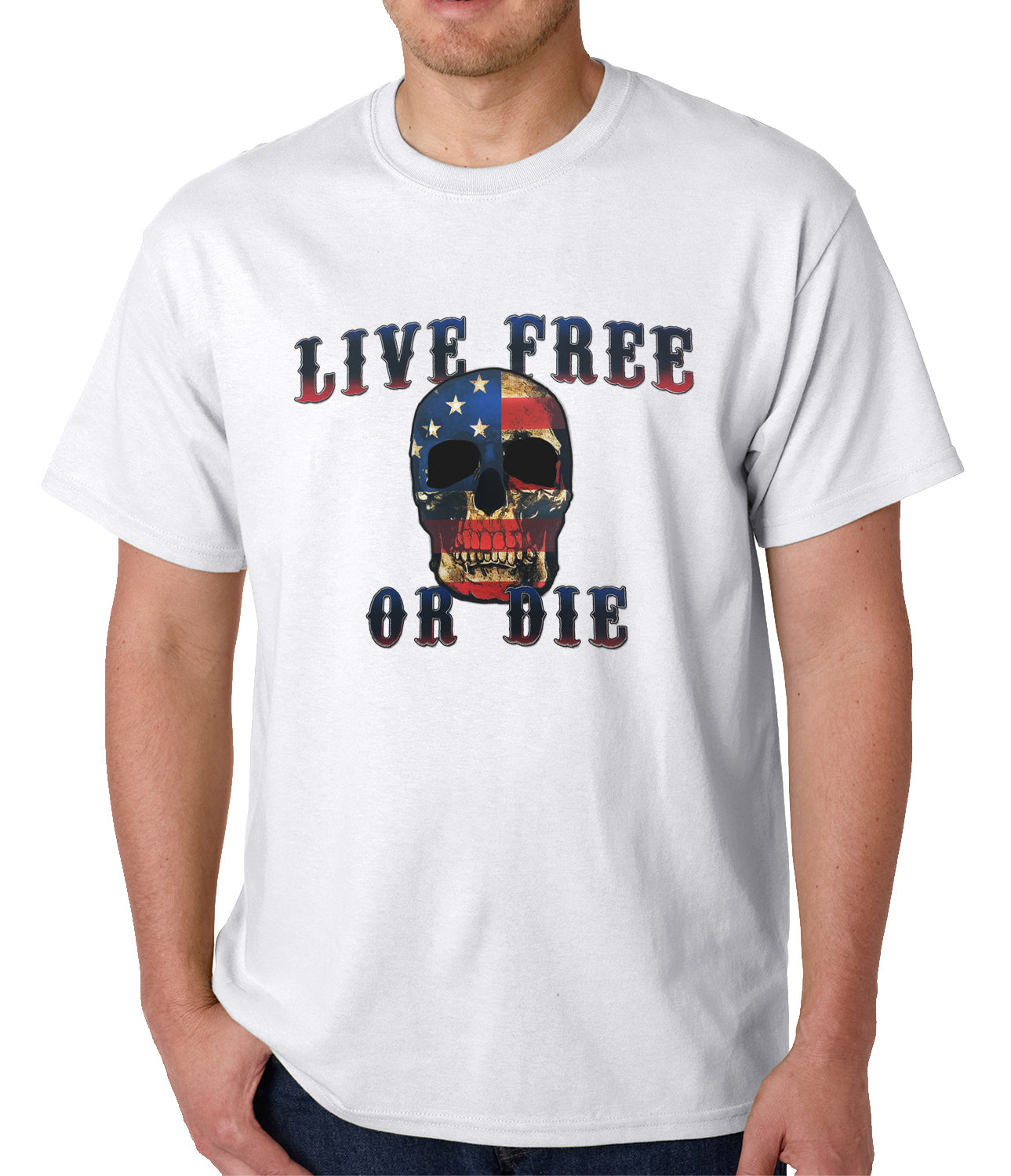 American Flag Skull - Live Free or Die Mens T-shirt