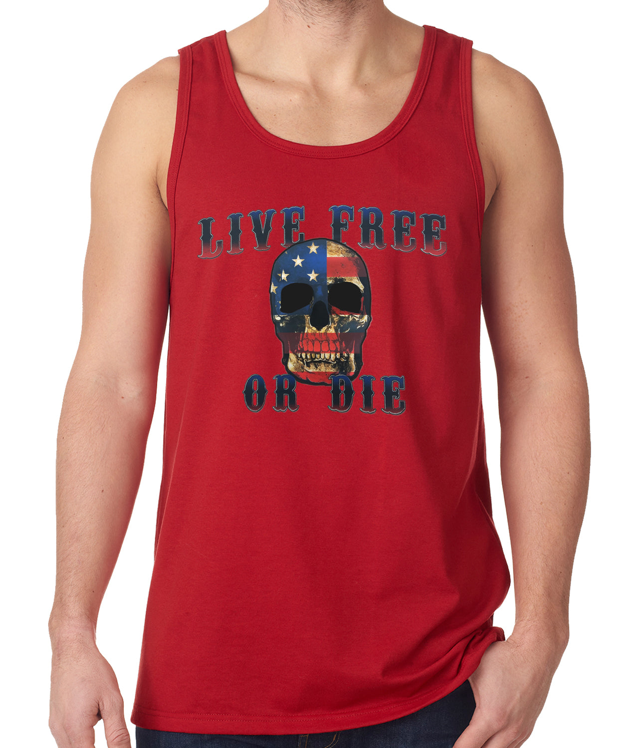 American Flag Skull - Live Free or Die Tank Top Red