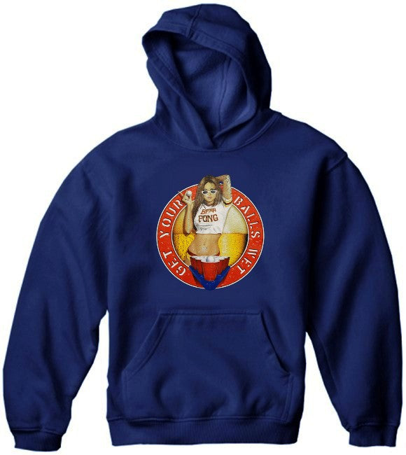 Beer Pong "Get Your Balls Wet Babe" Mens Hoodie