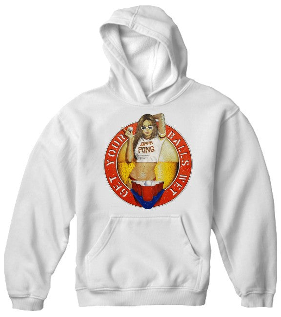Beer Pong "Get Your Balls Wet Babe" Mens Hoodie