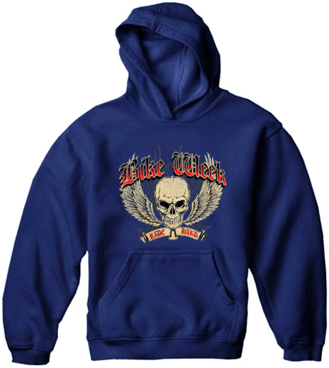 Bike Week Ride Hard Adult Hoodie Navy Blue