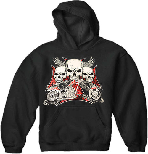 Biker Hoodie - "Flying Skulls of Death" Motorcycle Sweatshirt (Black)