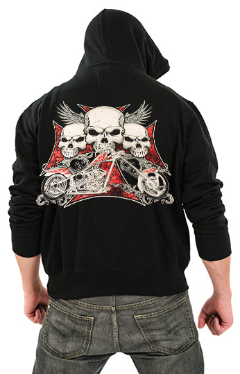 Biker Hoodie - "Flying Skulls of Death" Motorcycle Sweatshirt (Black)