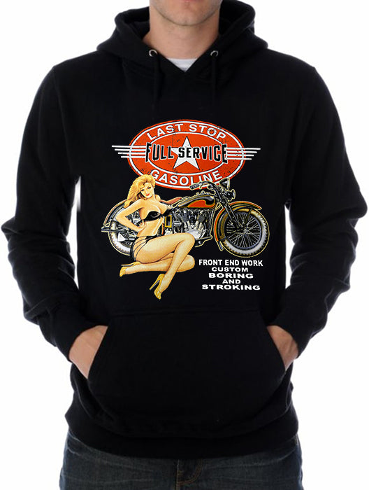 "Last Stop Full Service " Biker Hoodie (Black)