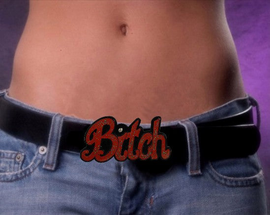 Bitch Glitter Rhinestone Belt Buckle With FREE Leather Belt