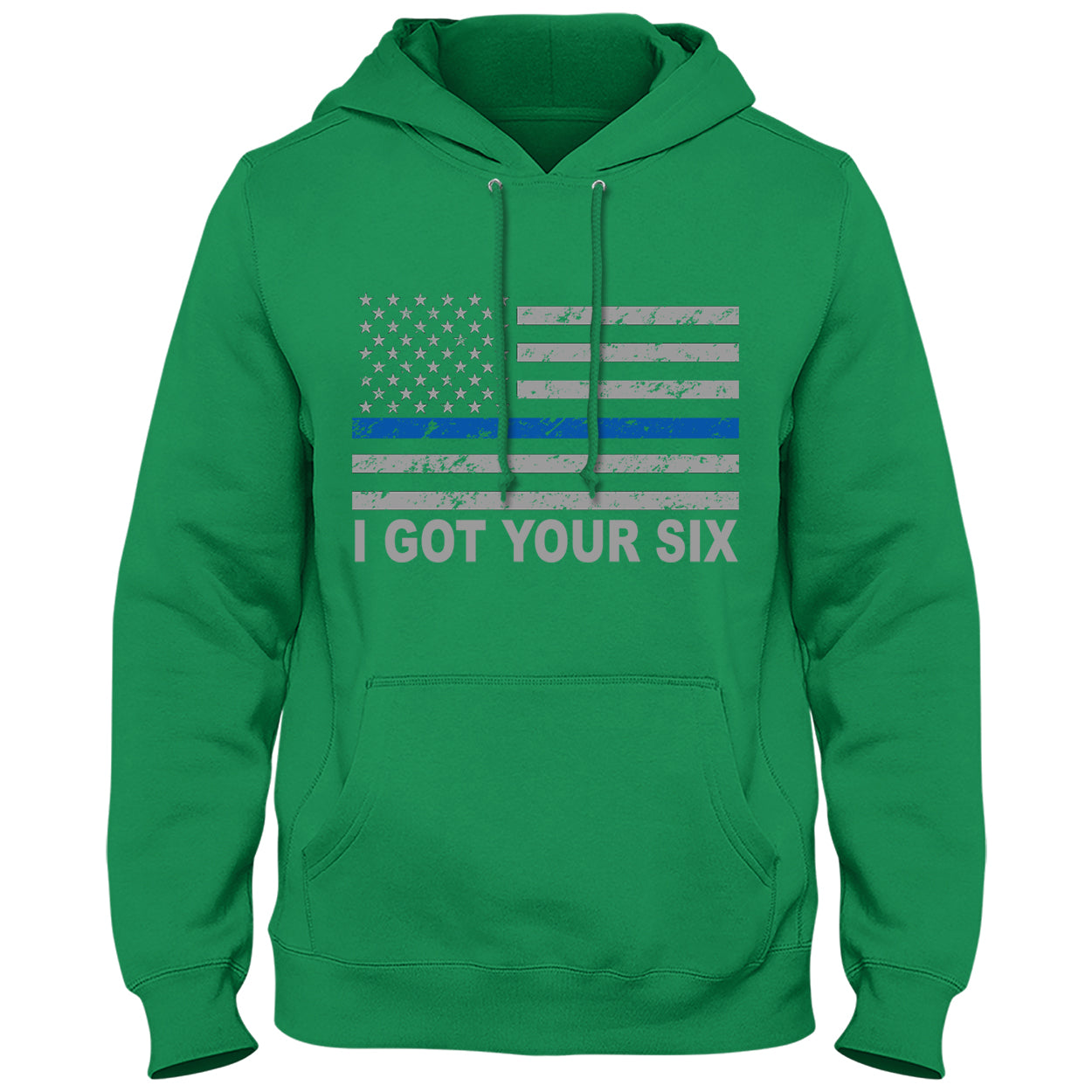 Blue Line American Flag - I Got Your Six - Blue Lives Matter Adult Hoodie