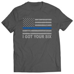 Blue Line American Flag - I Got Your Six - Blue Lives Matter Mens T-shirt