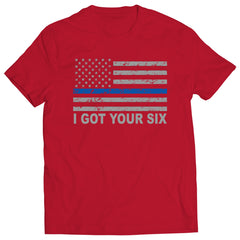 Blue Line American Flag - I Got Your Six - Blue Lives Matter Mens T-shirt