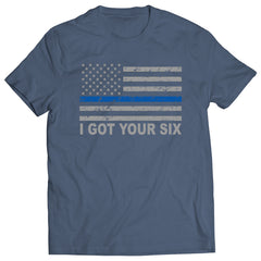 Blue Line American Flag - I Got Your Six - Blue Lives Matter Mens T-shirt