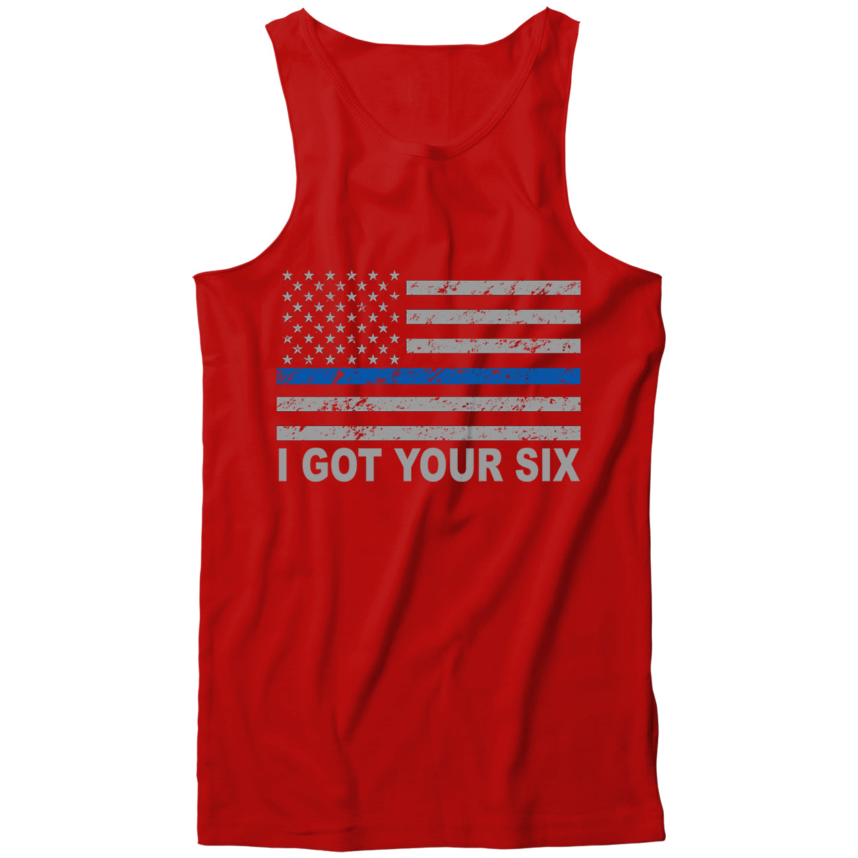 Blue Line American Flag - I Got Your Six - Blue Lives Matter Tank Top