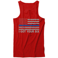 Blue Line American Flag - I Got Your Six - Blue Lives Matter Tank Top
