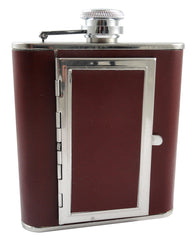 Brown 5 oz. Flask with Built in Cigarette Case (For Regular Size Cigarettes)