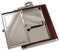 Flask with Built in Cigarette Case (Brown, 5oz) (For Regular Size Cigarettes)