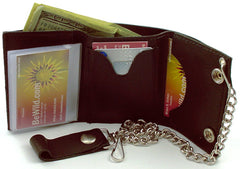4" Brown Tri-Fold Leather Chain Wallet