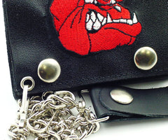 Bulldog Embroidered Leather Chain Wallet