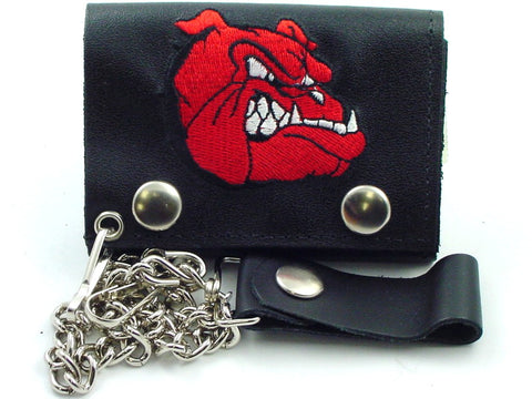 Bulldog Embroidered Leather Chain Wallet 
