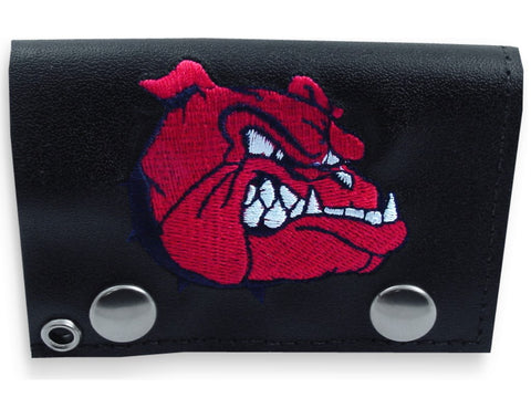 Bulldog Embroidered Leather Chain Wallet