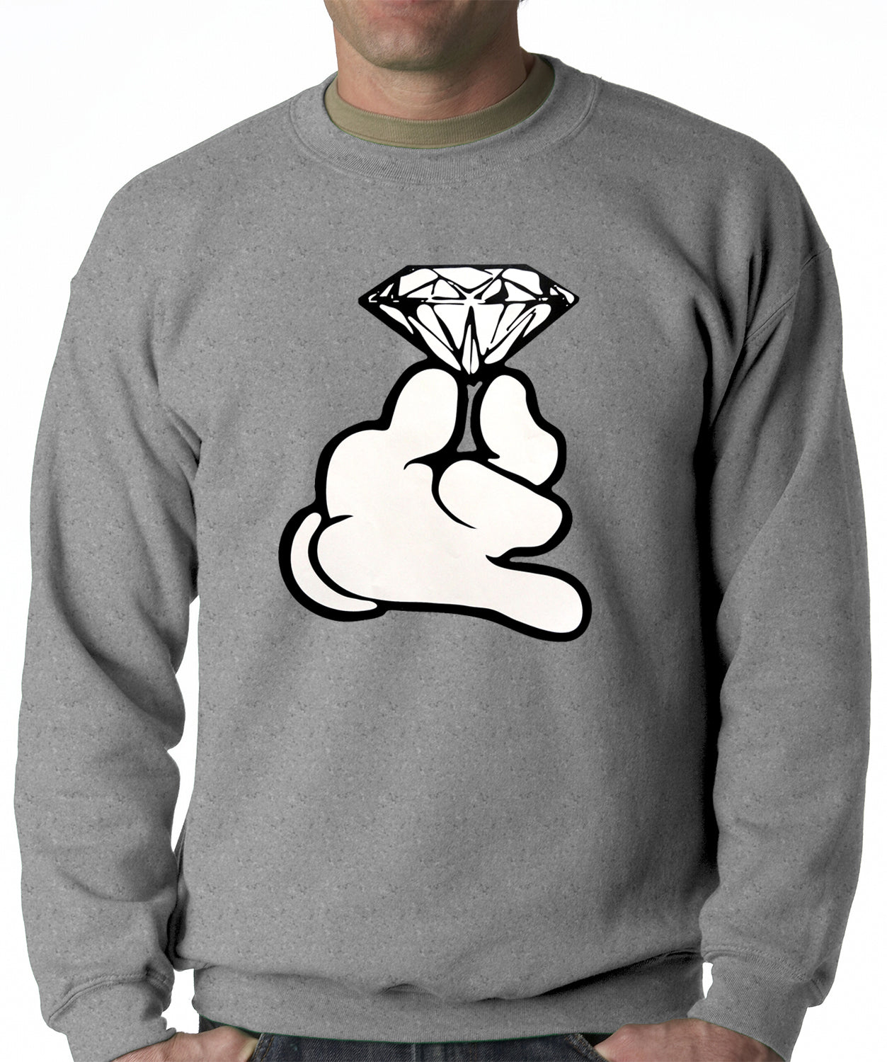 Cartoon Hand With Diamond Crewneck