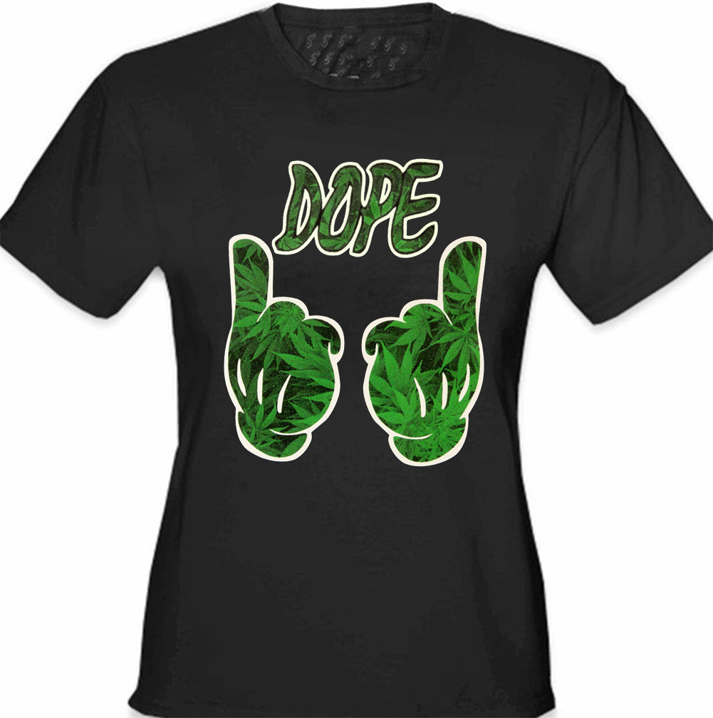 Cartoon Hands Dope Pot Leaf Pattern Girl's T-Shirt
