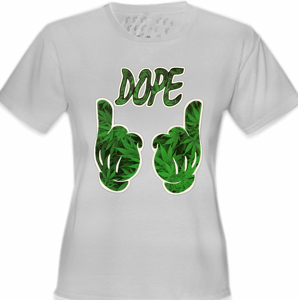 Cartoon Hands Dope Pot Leaf Pattern Girl's T-Shirt