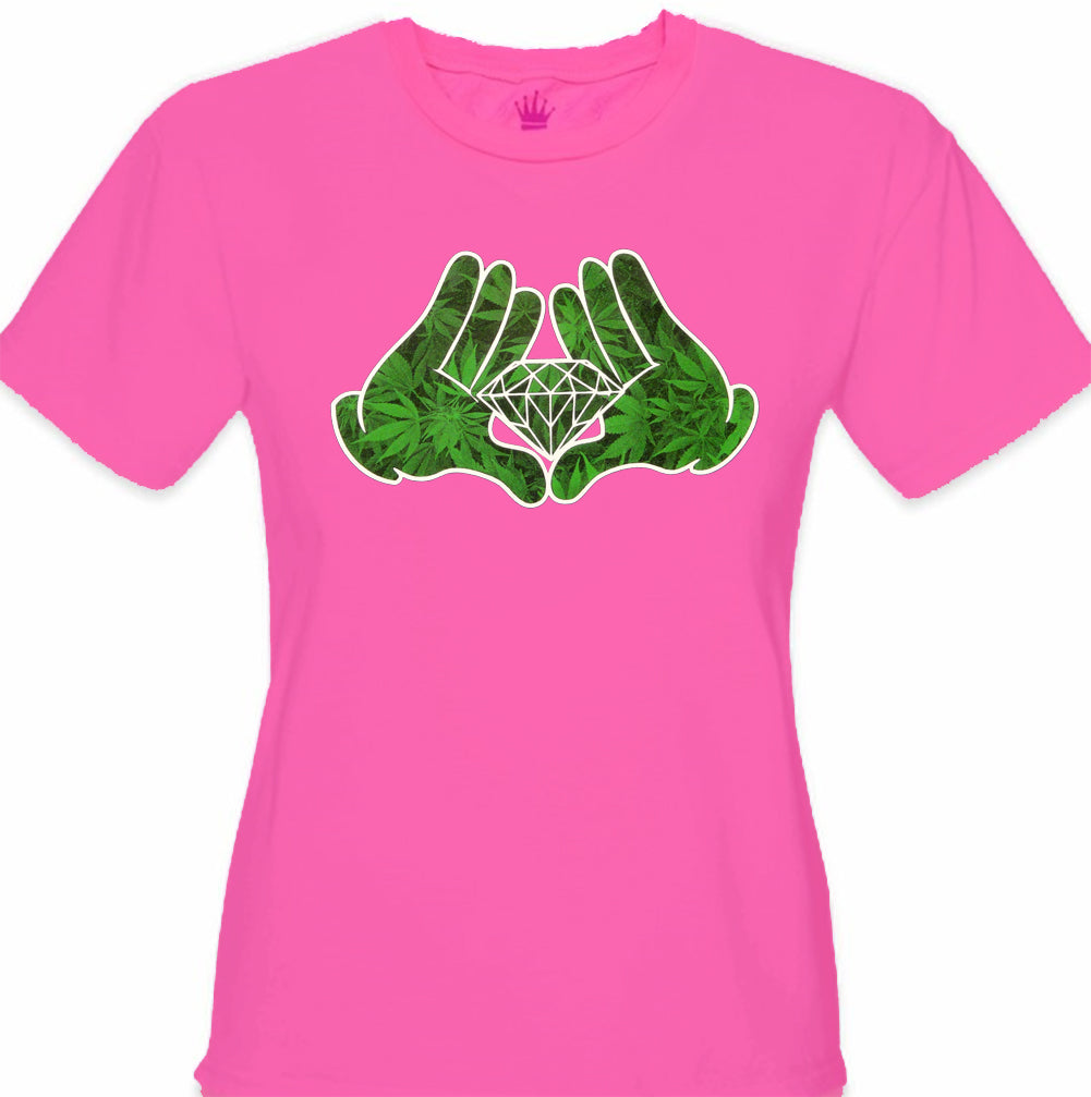 Cartoon Hands Pot Leaf Diamond Girl's T-Shirt