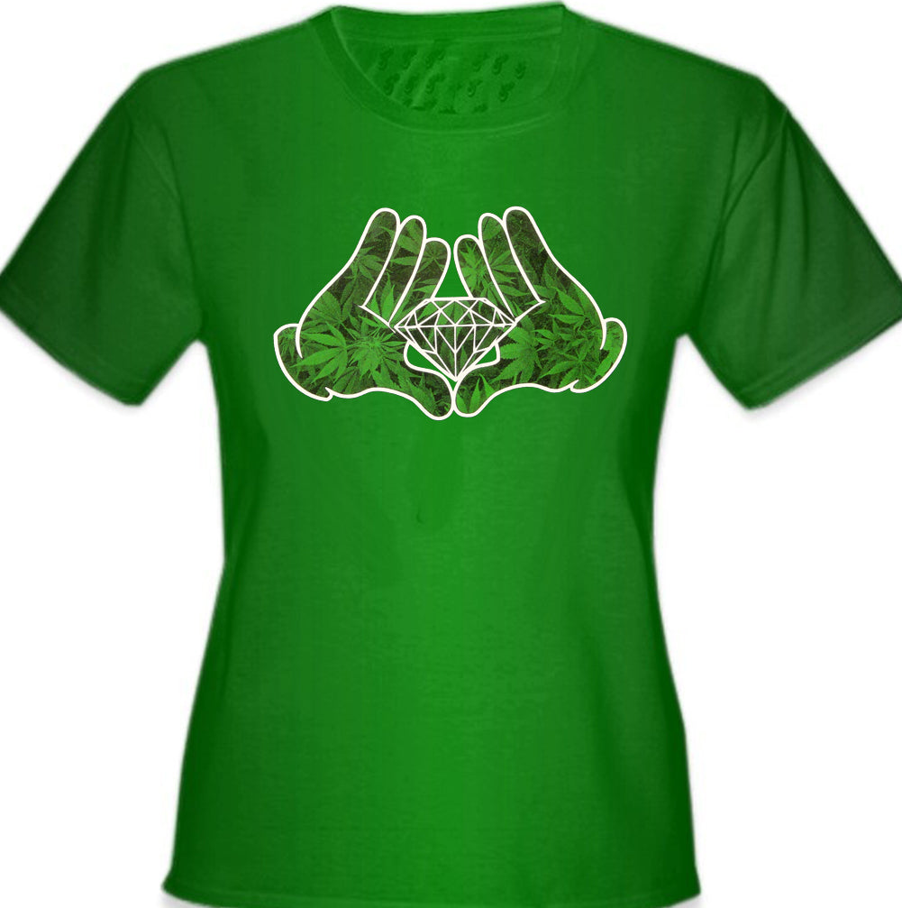 Cartoon Hands Pot Leaf Diamond Girl's T-Shirt