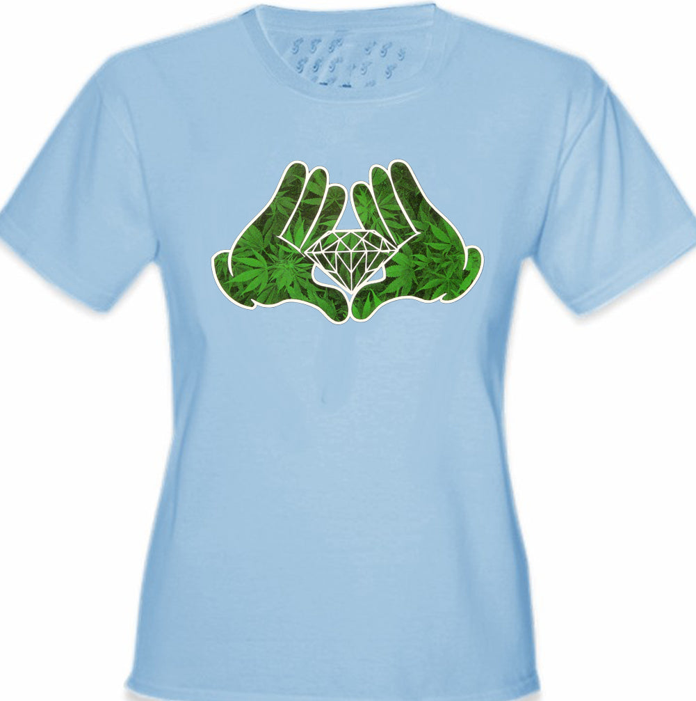 Cartoon Hands Pot Leaf Diamond Girl's T-Shirt